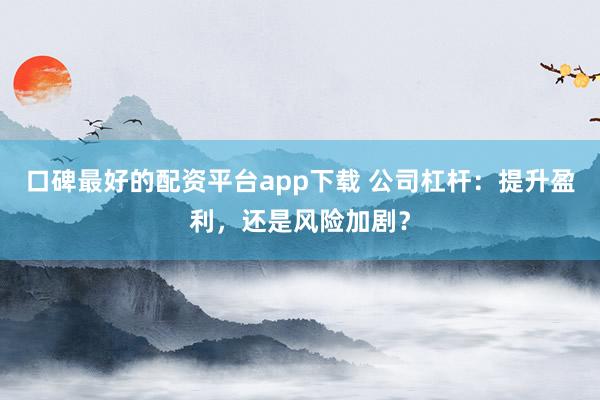 口碑最好的配资平台app下载 公司杠杆：提升盈利，还是风险加剧？