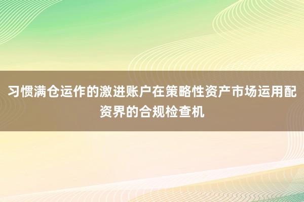 习惯满仓运作的激进账户在策略性资产市场运用配资界的合规检查机