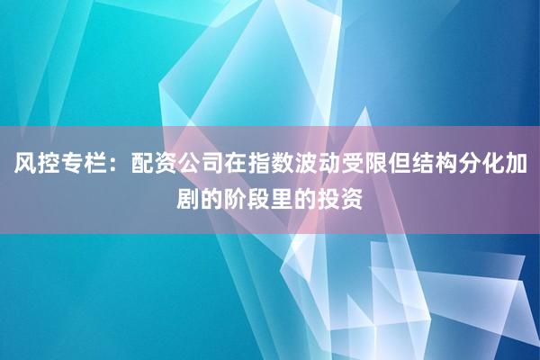 风控专栏：配资公司在指数波动受限但结构分化加剧的阶段里的投资
