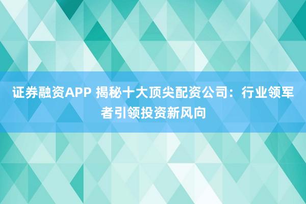 证券融资APP 揭秘十大顶尖配资公司：行业领军者引领投资新风向